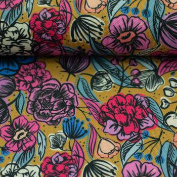 Preview: Outdoorstoff Happy Collection Blumen bunt, Senf by Swafing von Cherry Picking